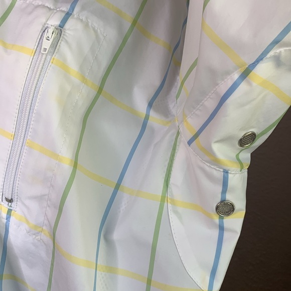 Liz Golf white blue yellow green window pane windbreaker light jacket pockets - Picture 4 of 7